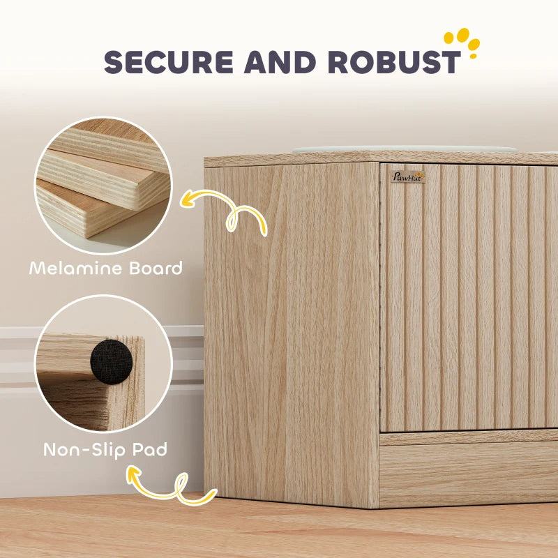 Close-up of melamine board and non-slip pad on the dog bowl stand