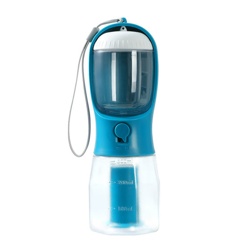 Blue 3-in-1 dog travel water cup with poop bag holder