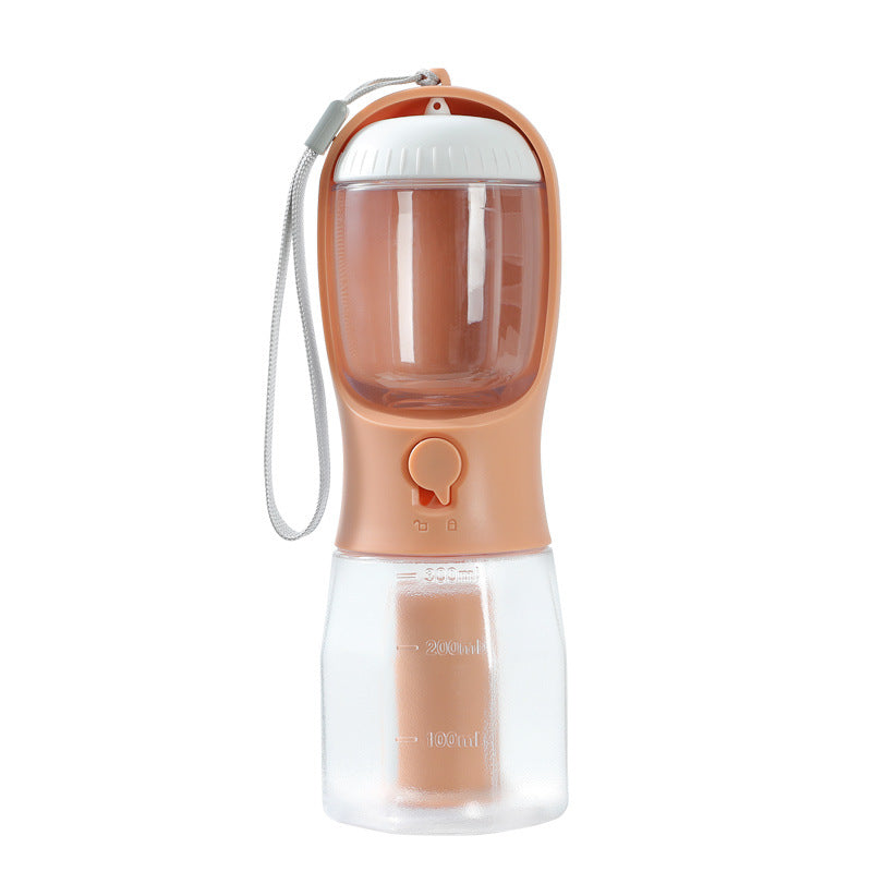Orange 3-in-1 dog travel water cup with poop bag holder
