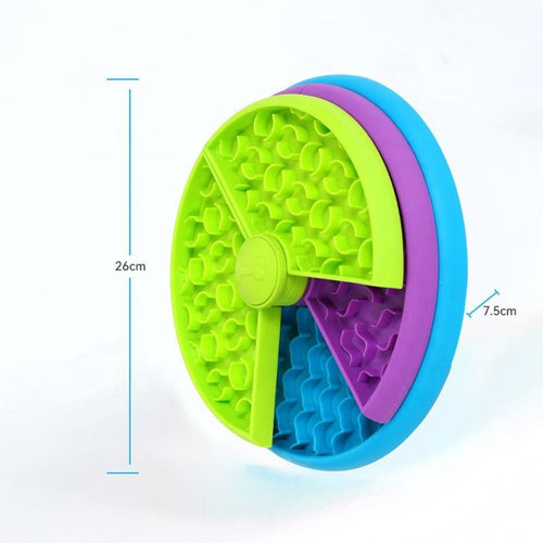 Side view of a 3-tier rotating dog puzzle feeder