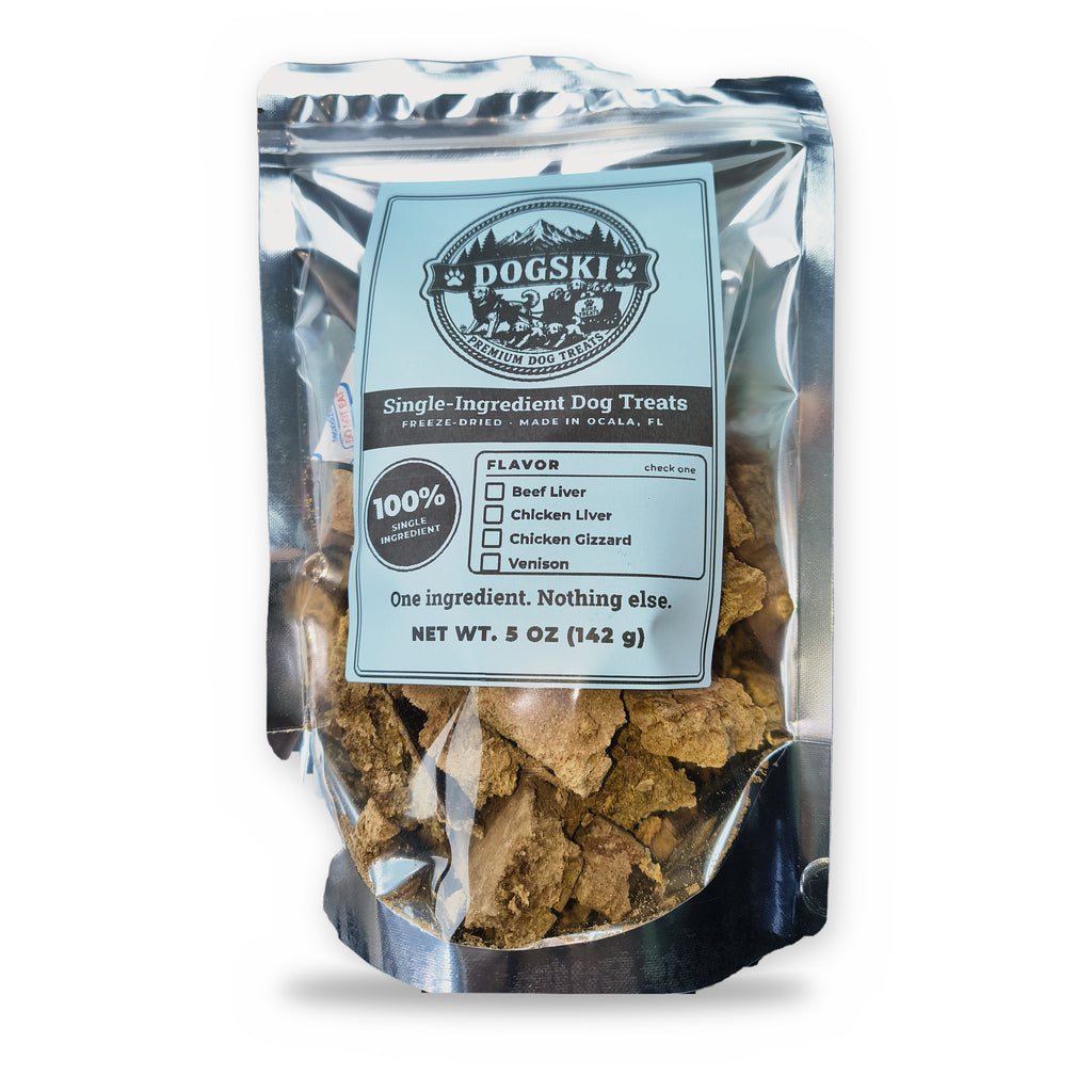 Dogski freeze-dried beef liver dog treats, 5 oz bag, front