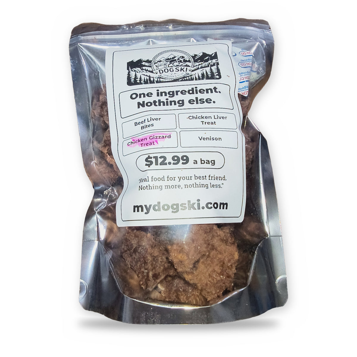 Dogski freeze-dried chicken gizzard dog treats, 5 oz bag, front
