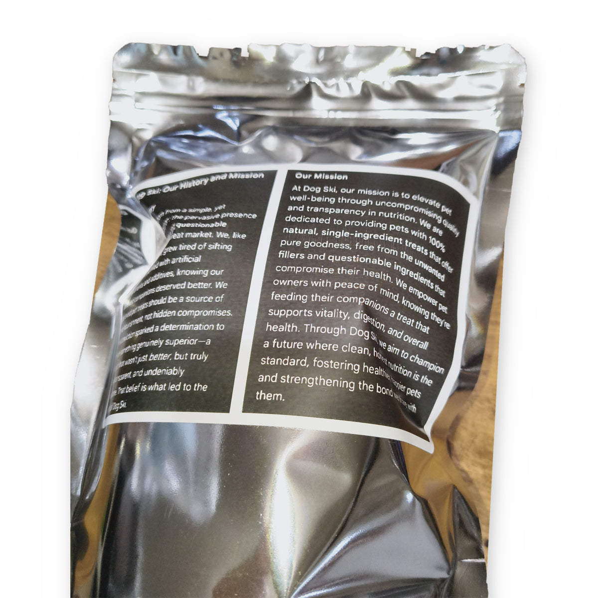 Dogski freeze-dried chicken liver dog treats, 5 oz bag, Our Mission label